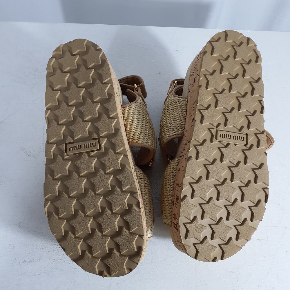 Miu Miu Beige Woven Cork Platform Sandals - Picture 7 of 8